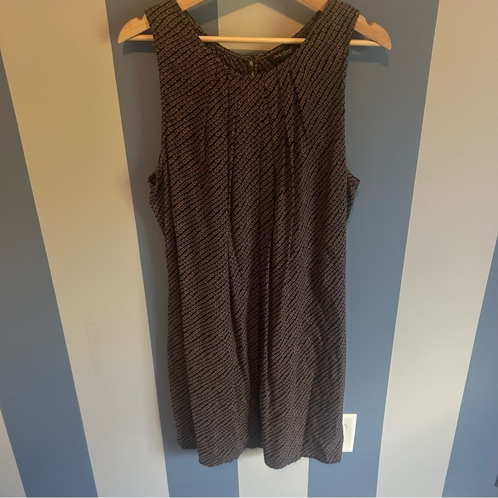 Lucky Brand Purple Black Ditsy Diamond Sleeveless Boho Pocket Dress L